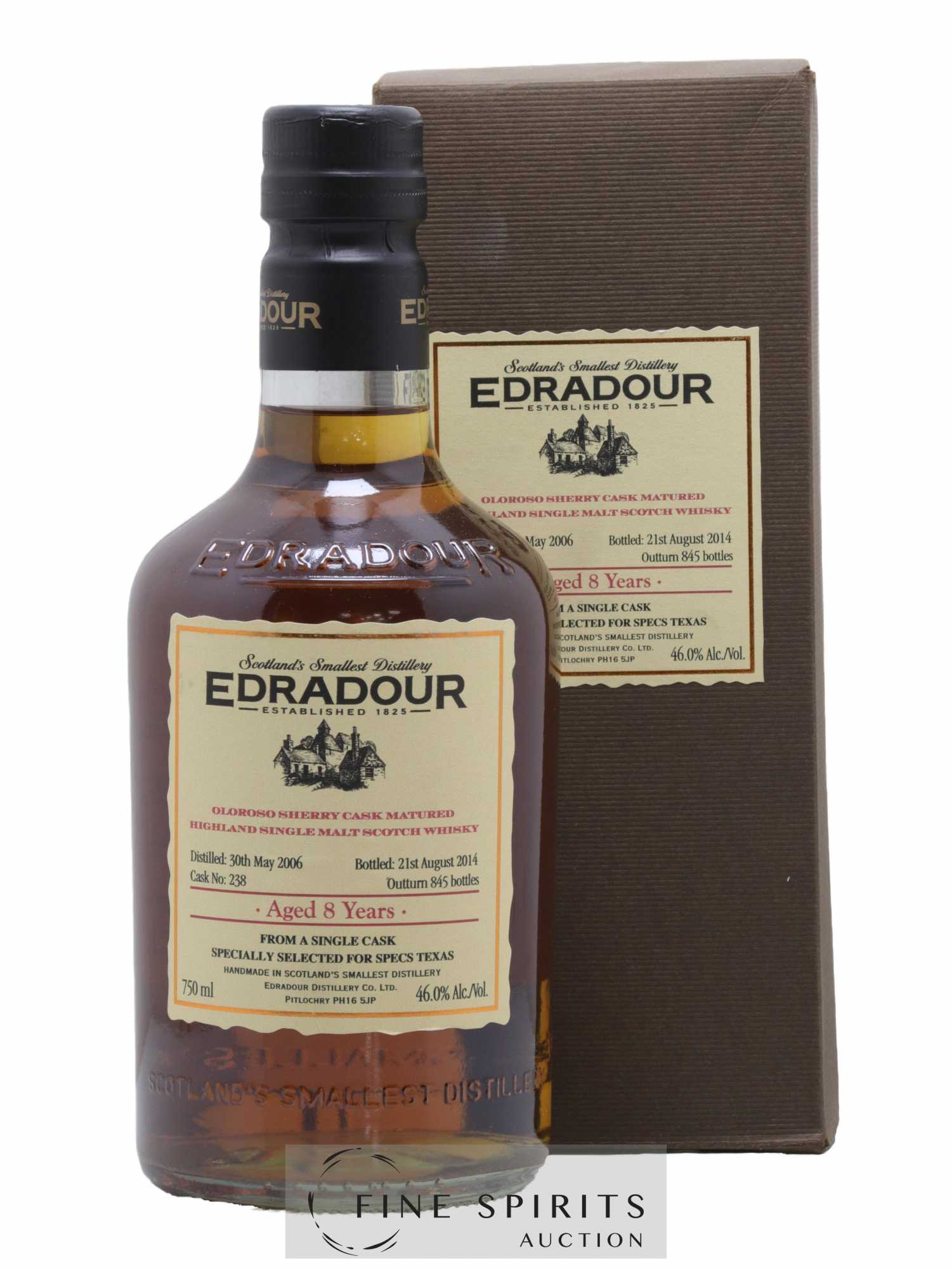 Edradour 8 years 2006 Of. Cask n°238 - One of 845 - bottled 2014 Specs Texas
