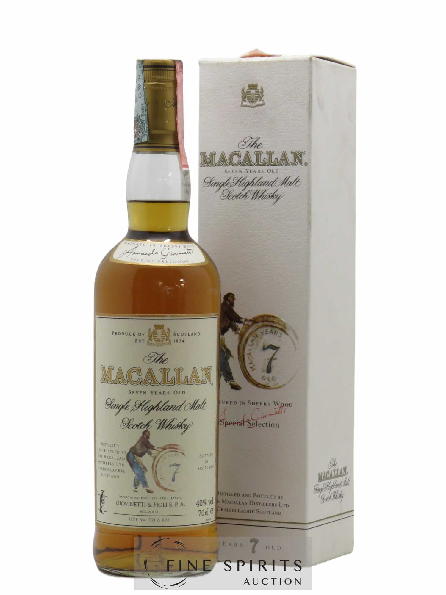 Macallan 7 years Of. Matured in Sherry Wood Giovinetti & Figli SPA Milano Armando Giovinetti Special Selection