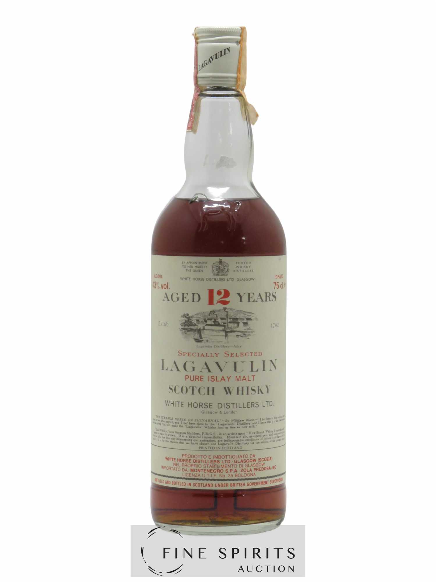 Lagavulin 12 years Of. Montenegro Import White Horse Distillers Pure Islay Malt