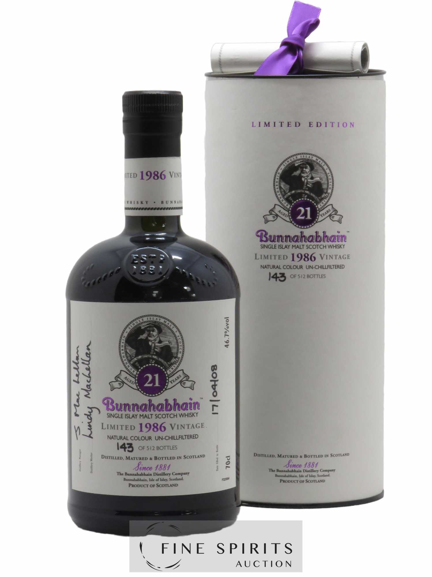 Bunnahabhain 21 years 1986 Of. One of 512 - bottled 2008 Limited Vintage