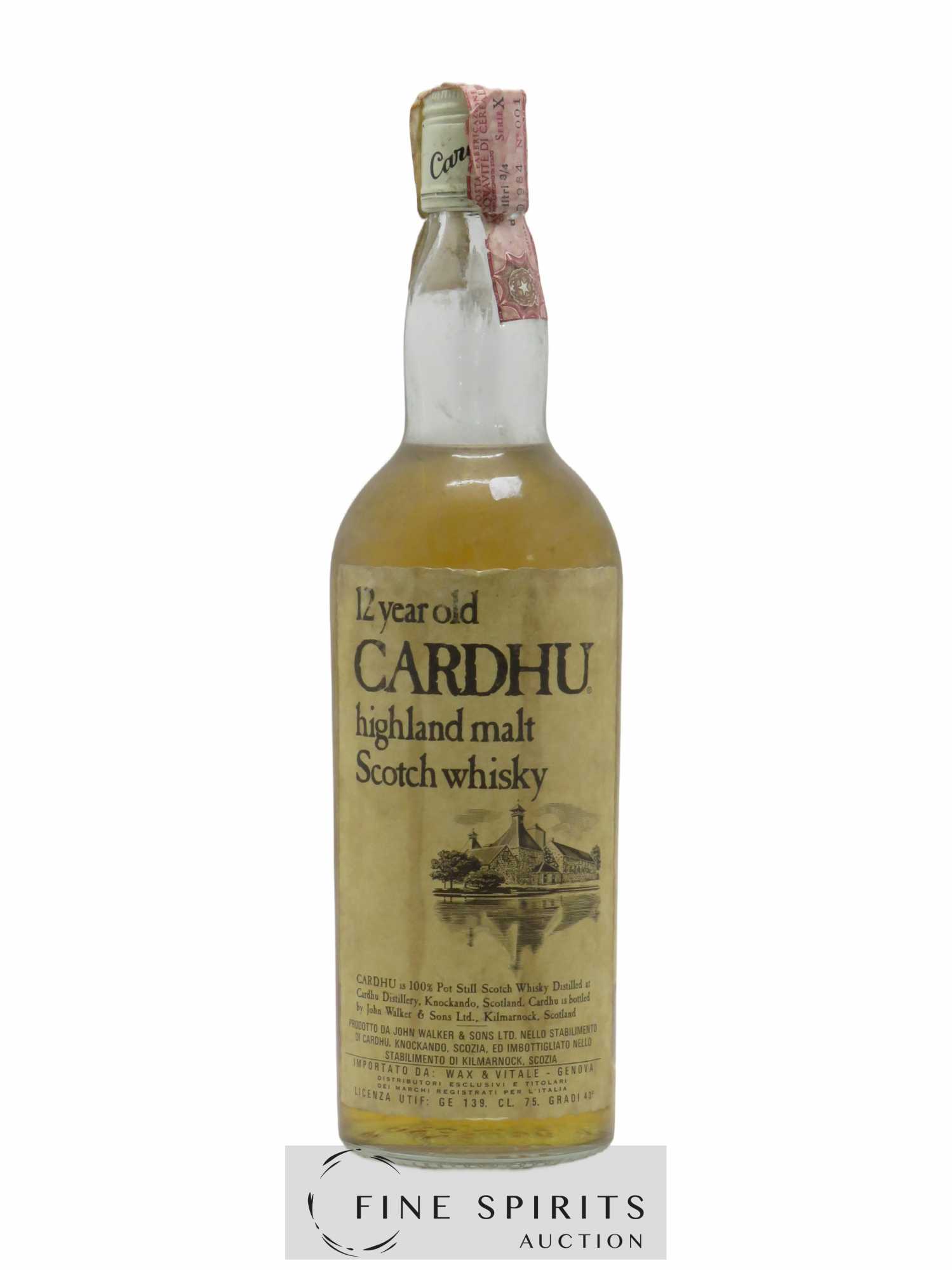 Cardhu 12 years Of. Pot Still Wax & Vitale Import Highland Malt