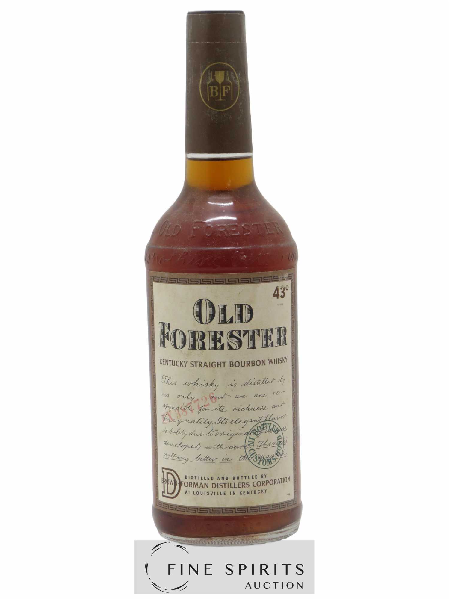 Old Forester Of. CX 387726 bottled in Customs Bond Riviere & Cie Import