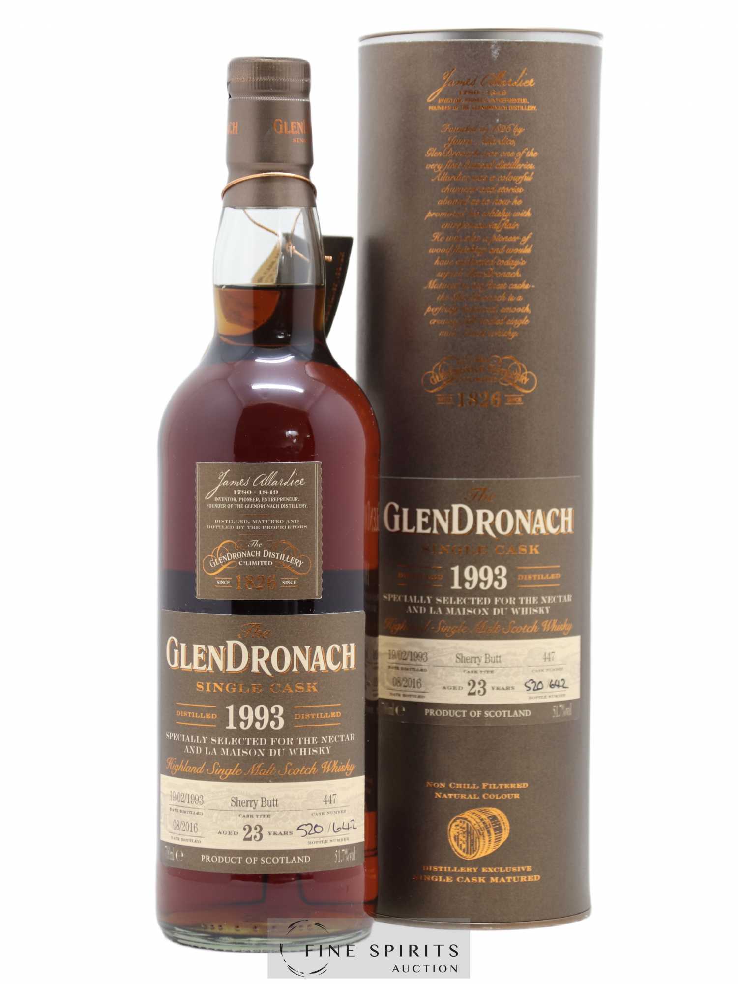 The Glendronach 23 years 1993 Of. Sherry Butt n°447 - One of 642 - bottled 2016 The Nectar & LMDW
