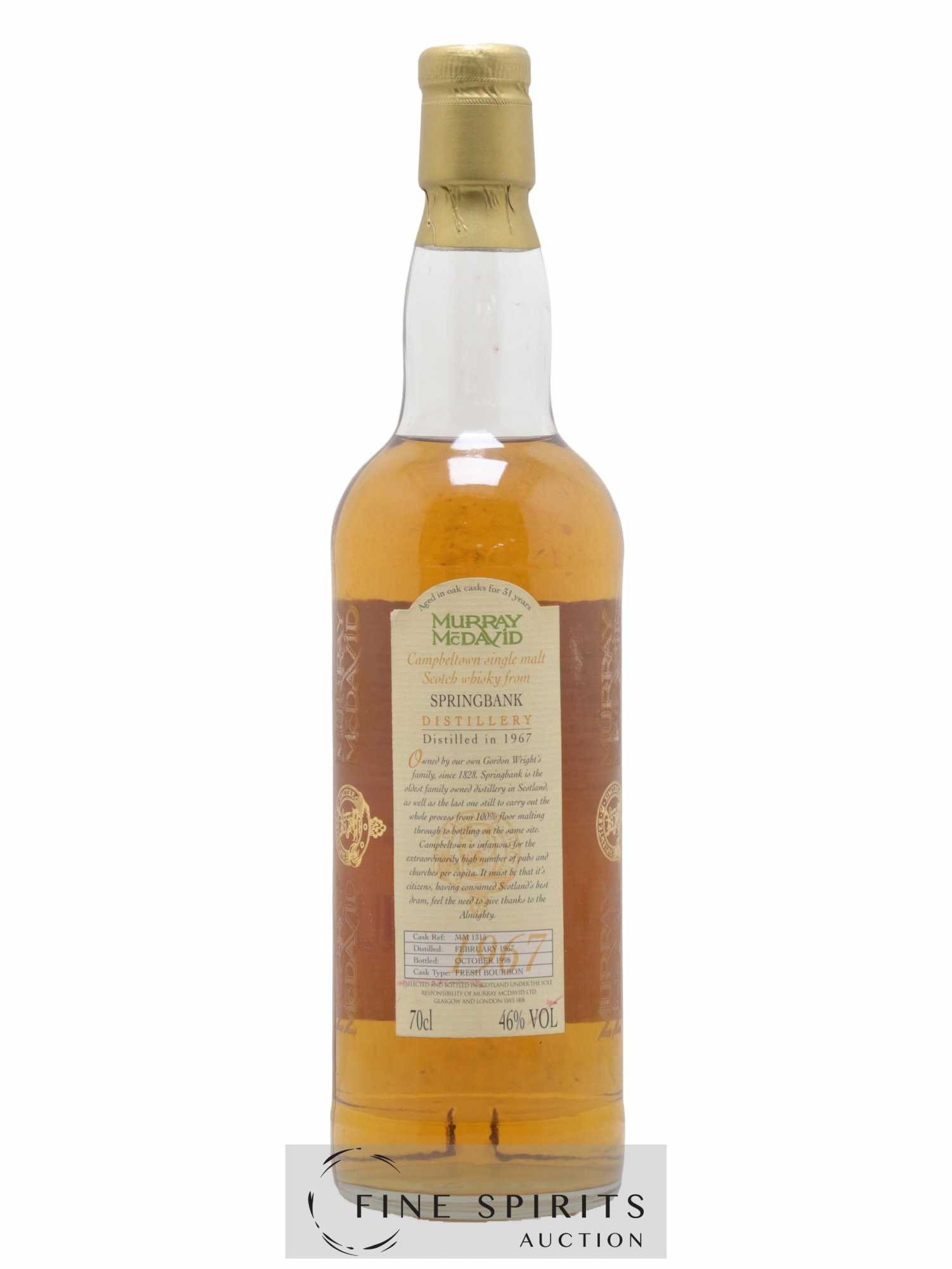 Springbank 31 years 1967 Murray Mc David Fresh Bourbon Cask n° MM1315 - bottled 1998