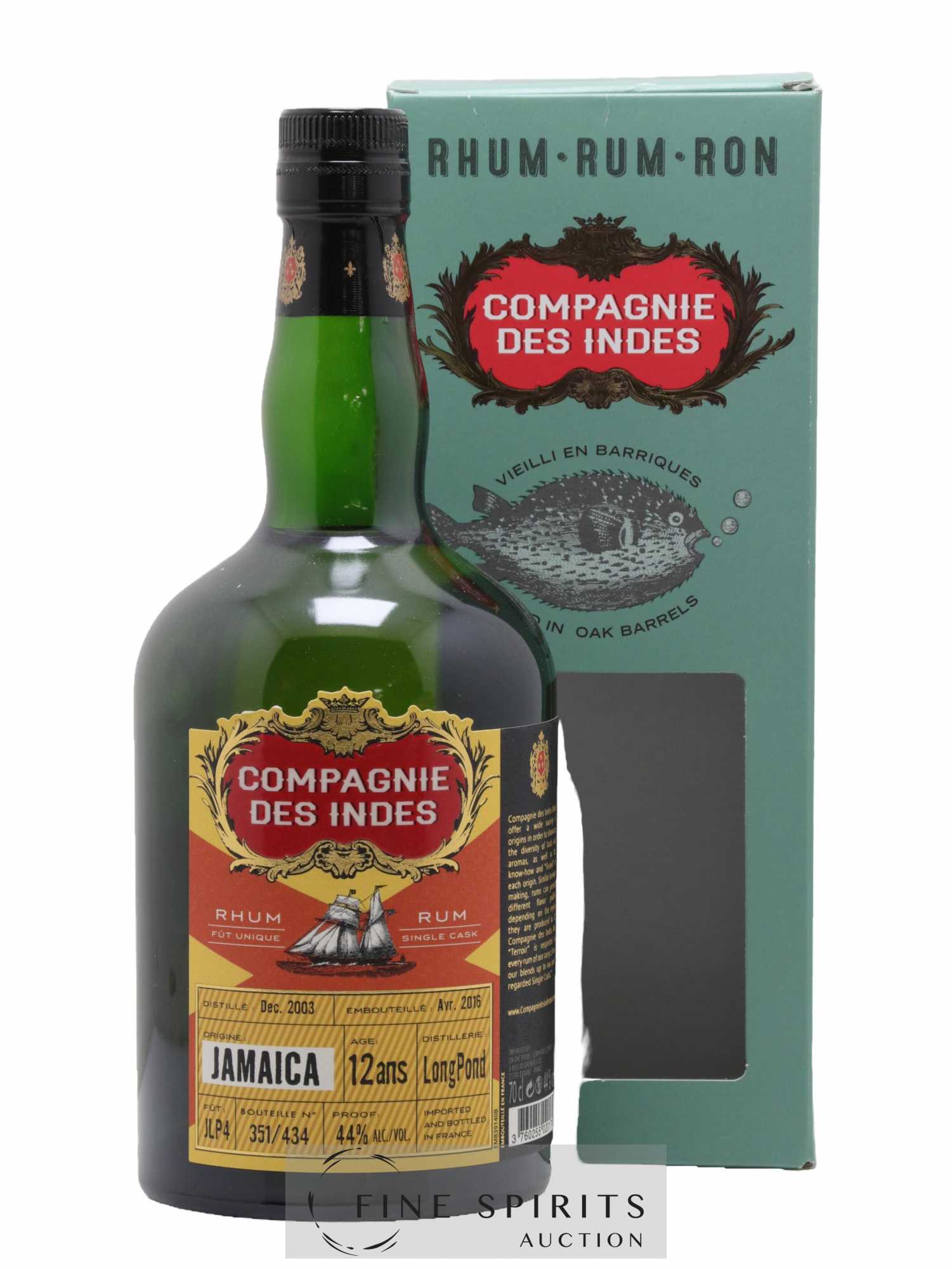 Long Pond 12 years 2003 Compagnie des Indes Single Cask n°JLP4 - One of 434 - bottled 2016