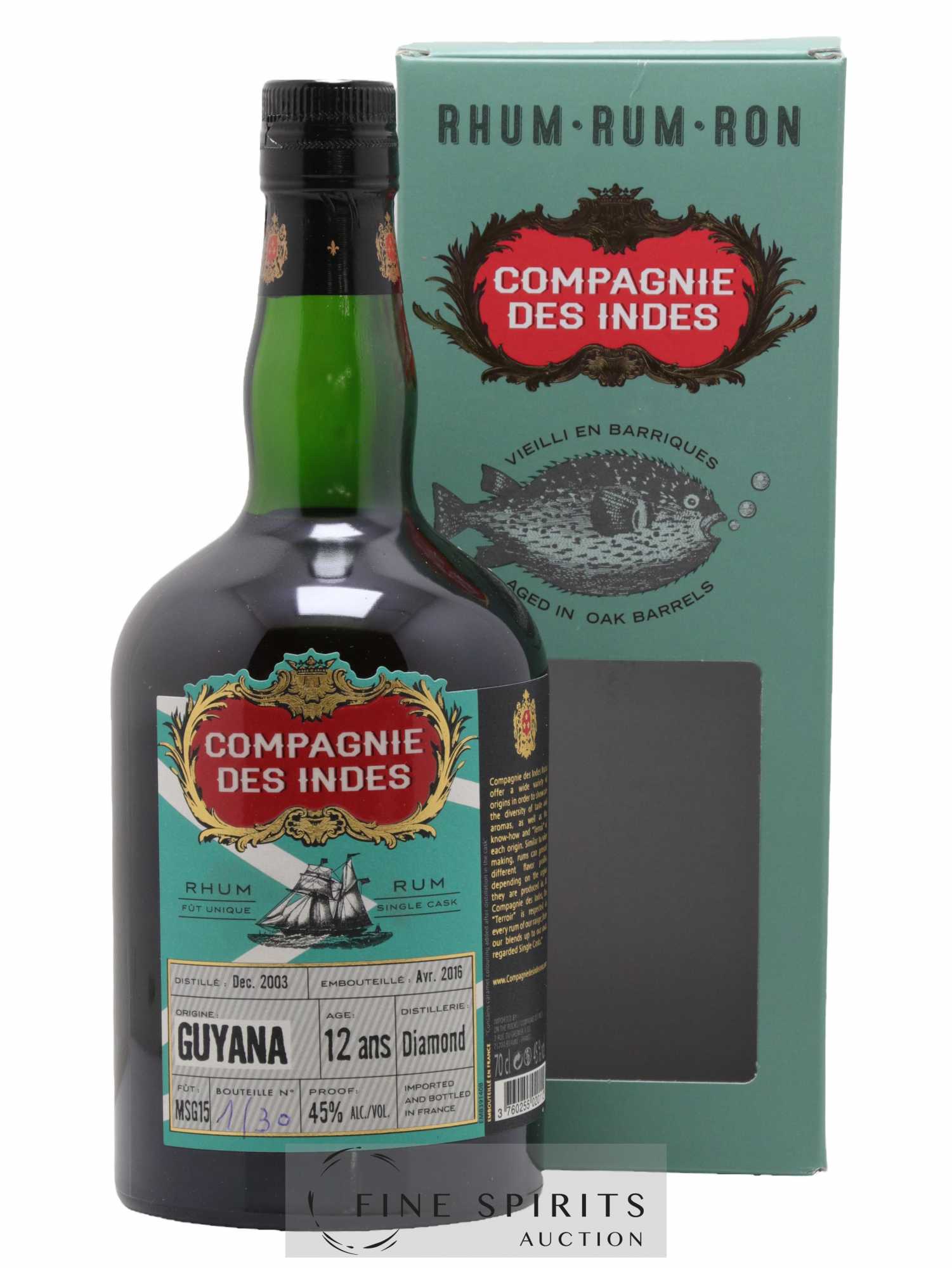 Diamond 12 years 2003 Compagnie des Indes Single Cask n°MSG15 - One of 323 - bottled 2016
