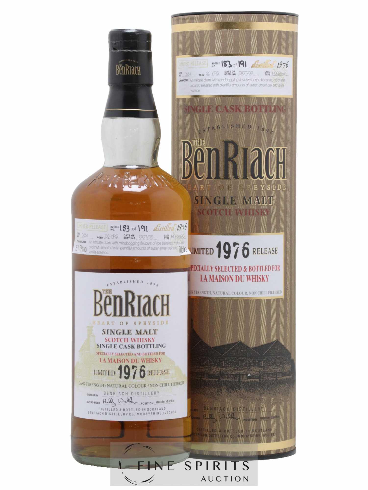 Benriach 33 years 1976 Of. Cask n°3551 - One of 191 - bottled 2009 LMDW Limited Release