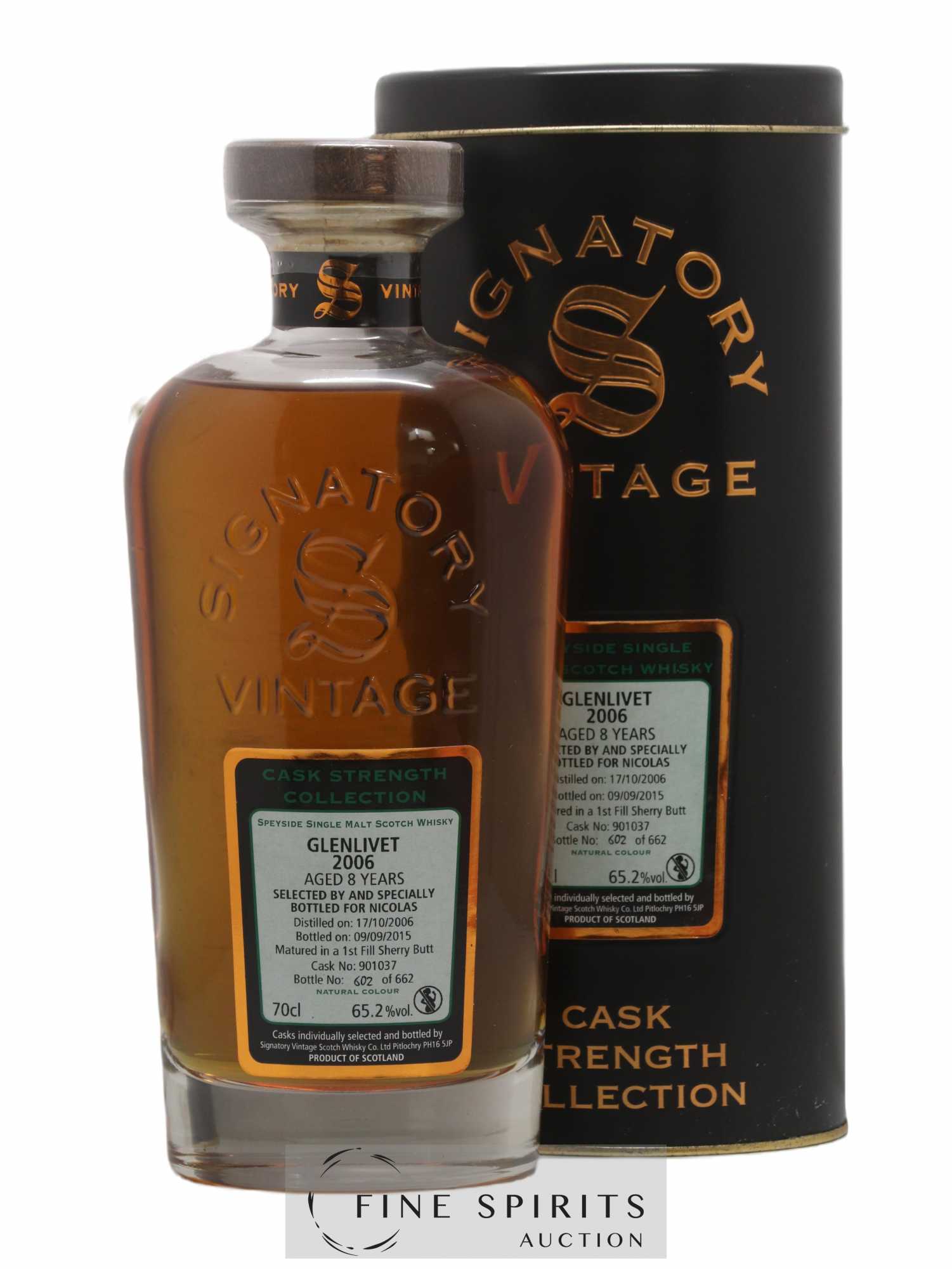 Glenlivet (The) 8 years 2006 Signatory Vintage Cask n°901037 - One of 662 - bottled 2015 Nicolas Cask Strength Collection