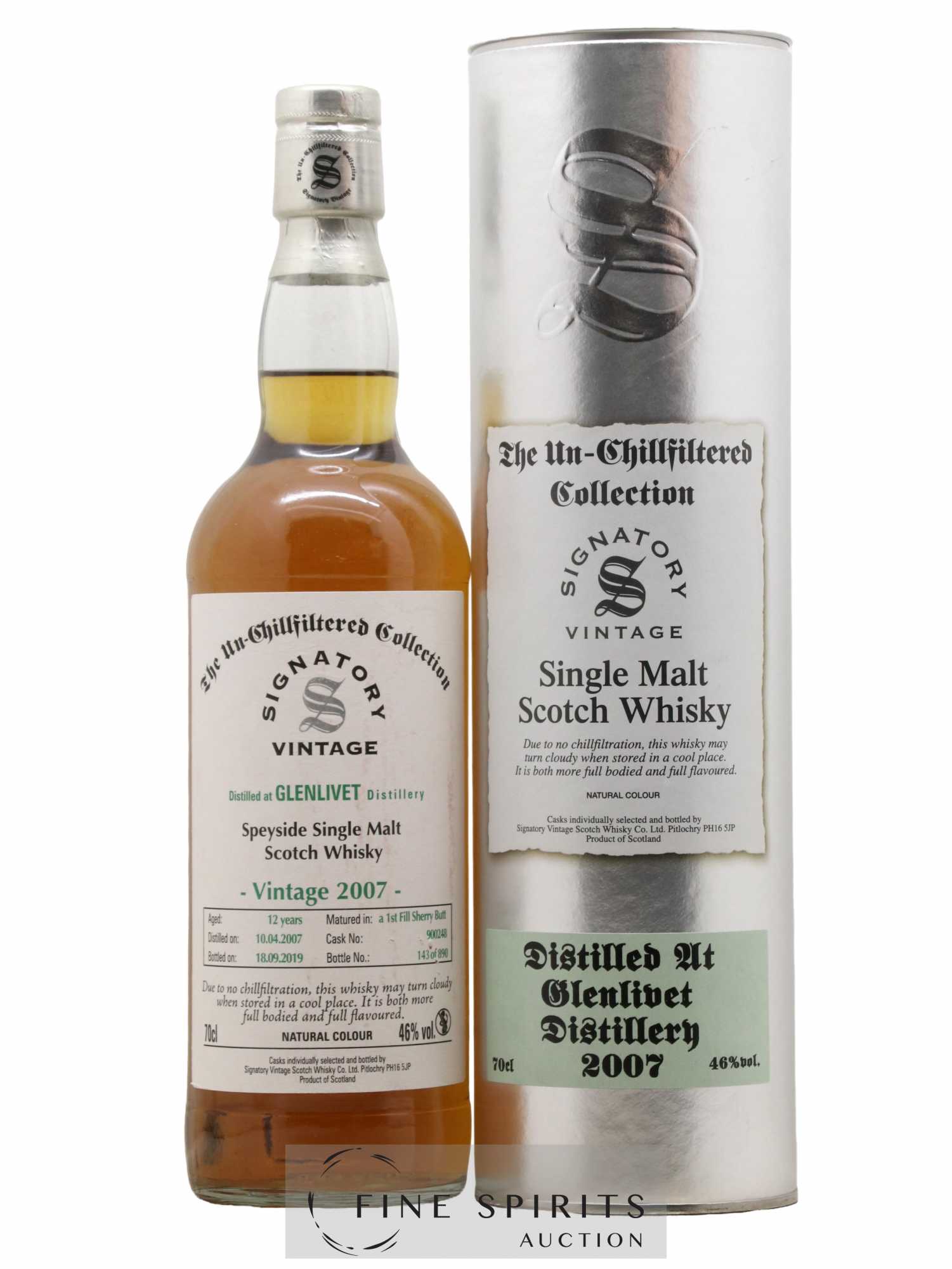 Glenlivet (The) 12 years 2007 Signatory Vintage Cask n°900248 - One of 890 - bottled 2019 The Un-chillfiltered