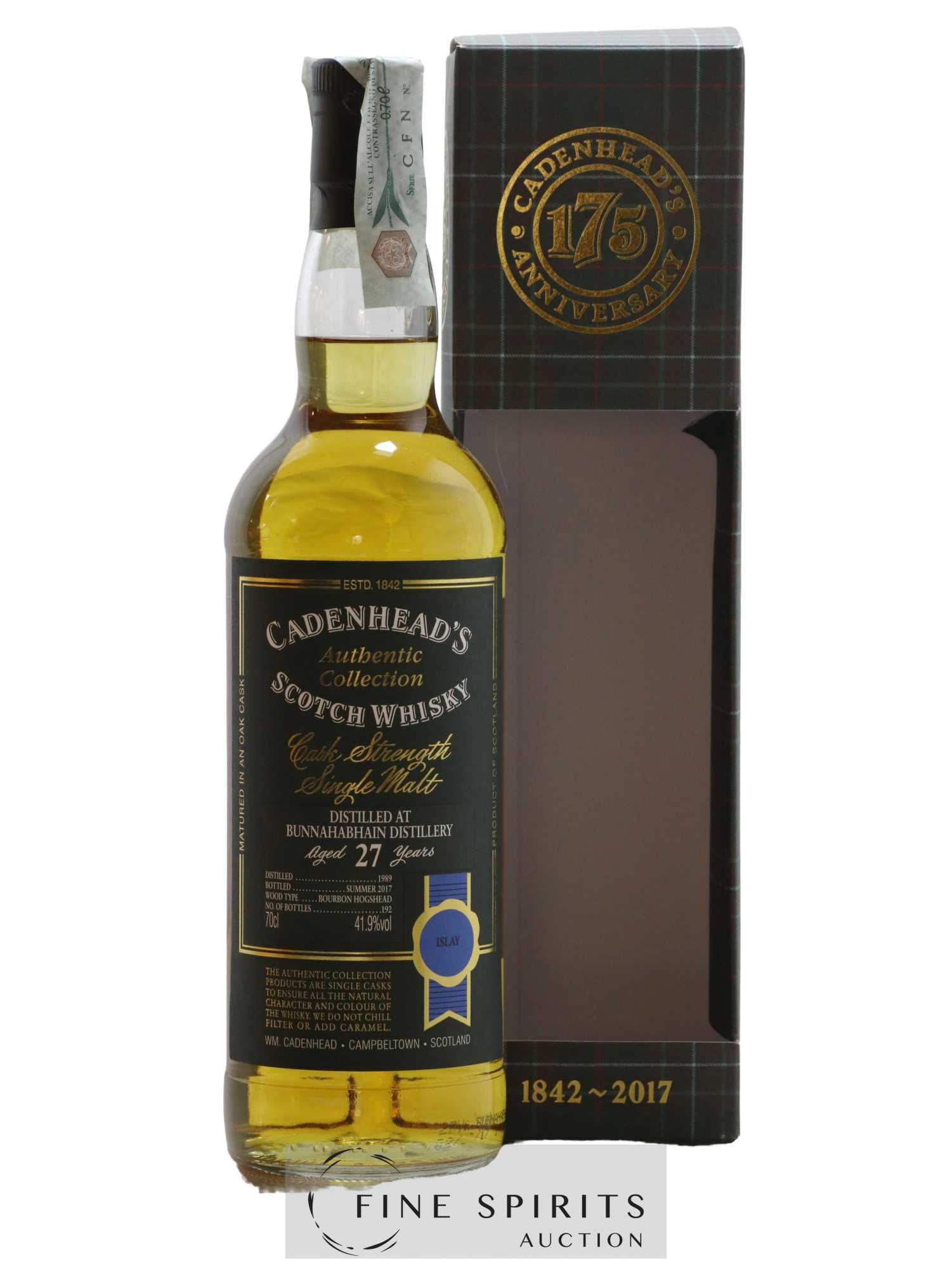 Bunnahabhain 27 years 1989 Cadenhead's Bourbon Hogshead - One of 192 - bottled 2017 Authentic Collection