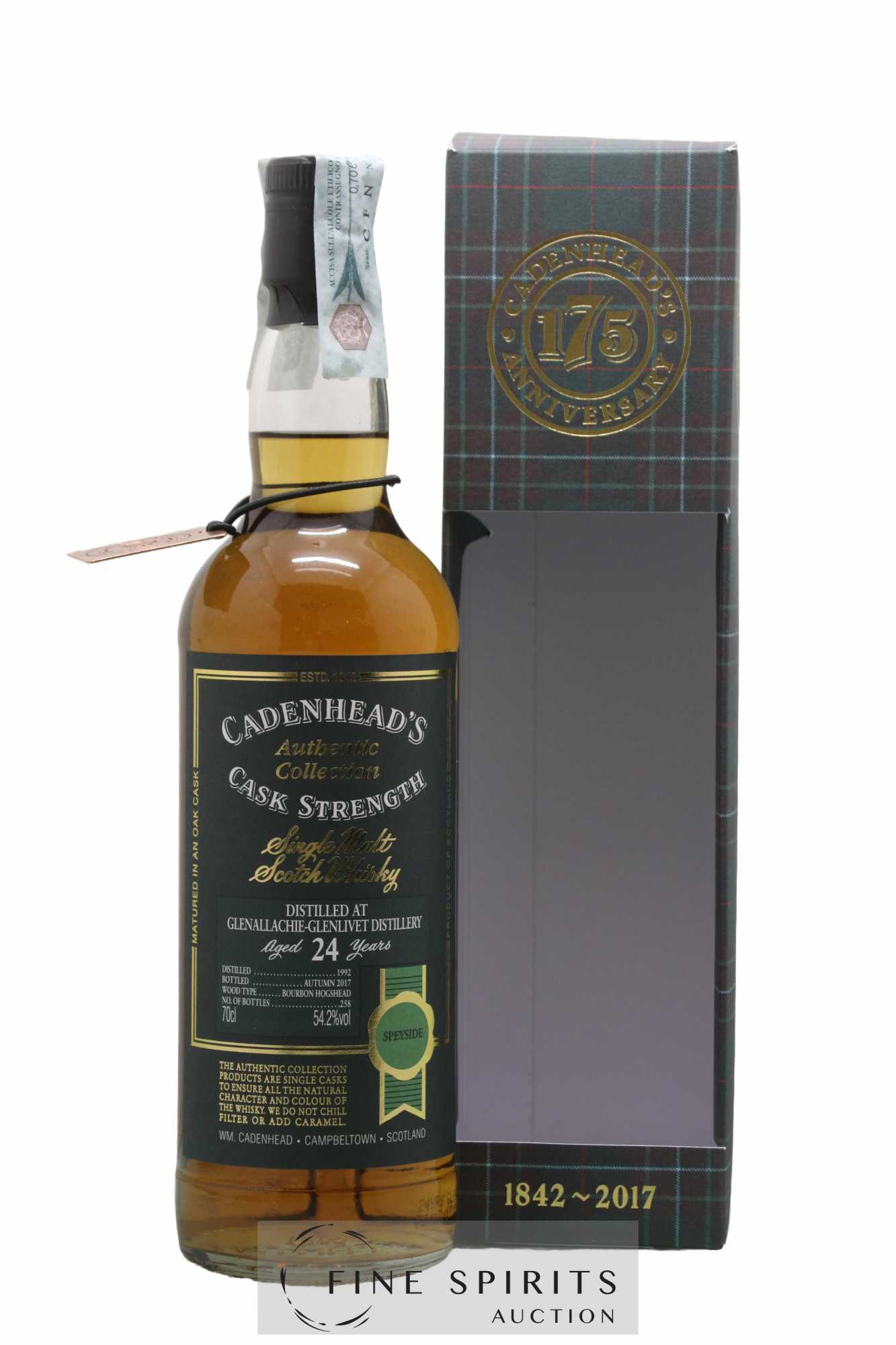 Glenallachie 24 years 1992 Cadenhead's Bourbon Hogshead - One of 258 - bottled 2017 175th Anniversary Authentic Collection