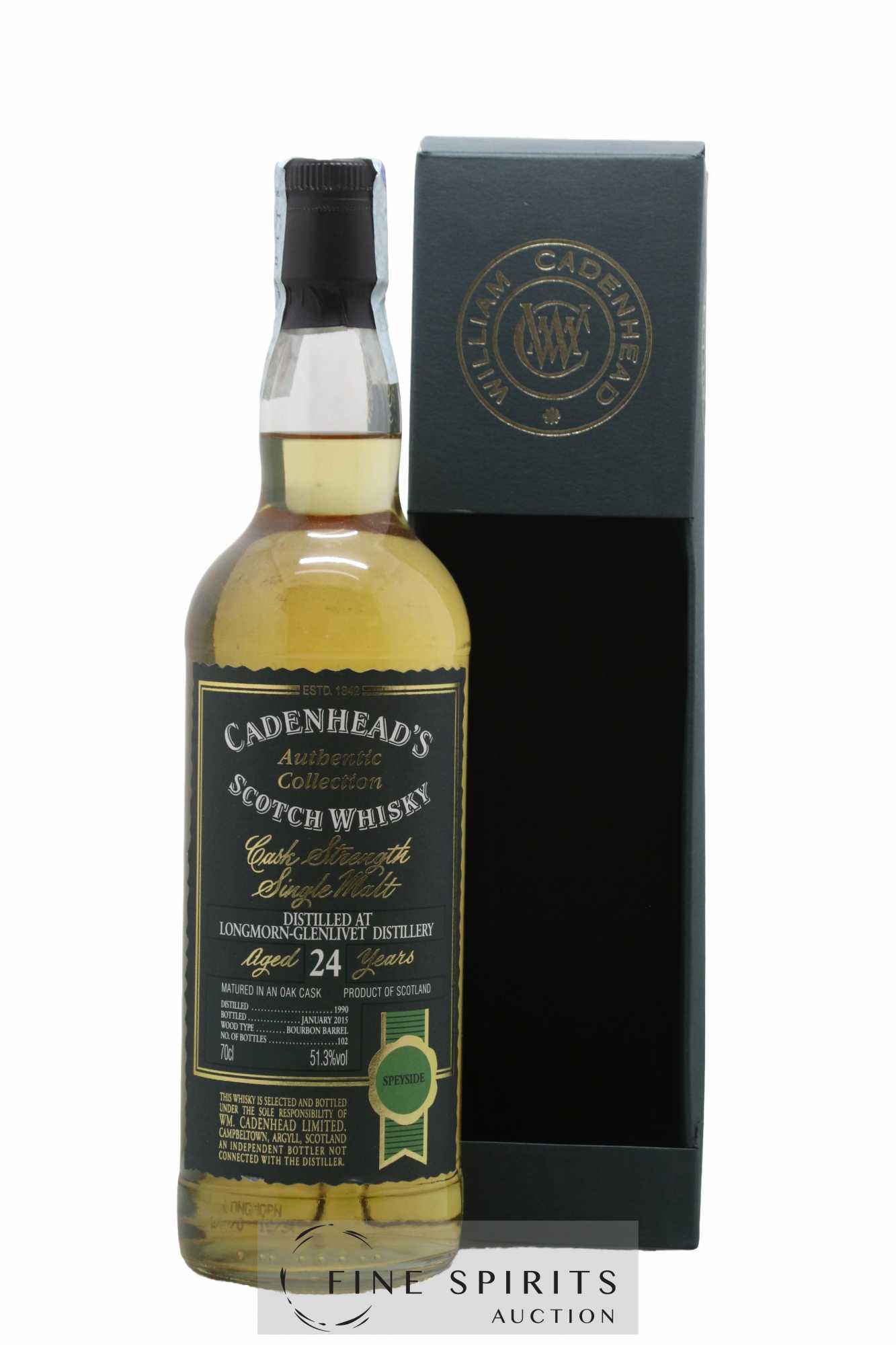 Longmorn 24 years 1990 Cadenhead's Bourbon Barrel - One of 102 - bottled 2015 Authentic Collection