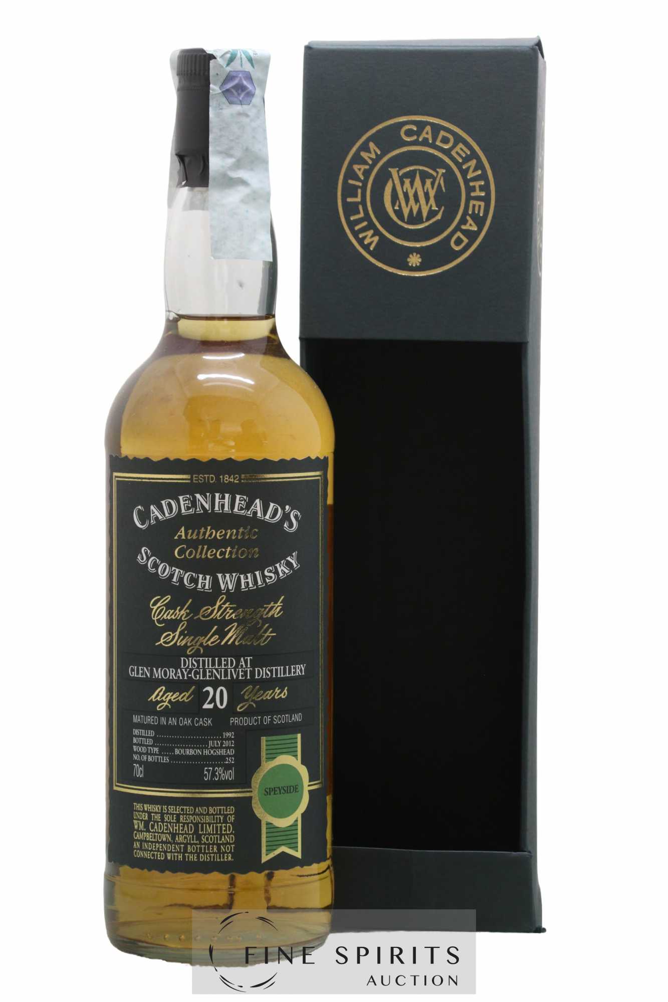 Glen Moray 20 years 1992 Cadenhead's Bourbon Hogshead - One of 252 - bottled 2012 Authentic Collection