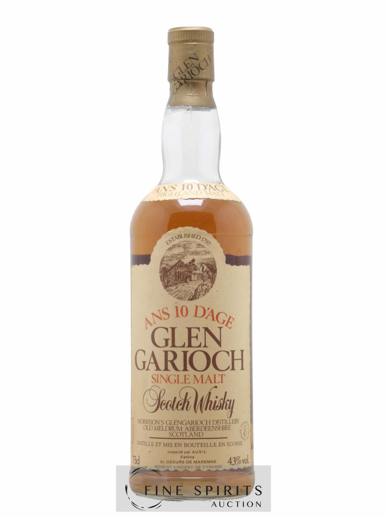 Glen Garioch 10 years Of. Morrison's Glen Garioch Distillery Auxil St Geours Highland Malt Parchment Label