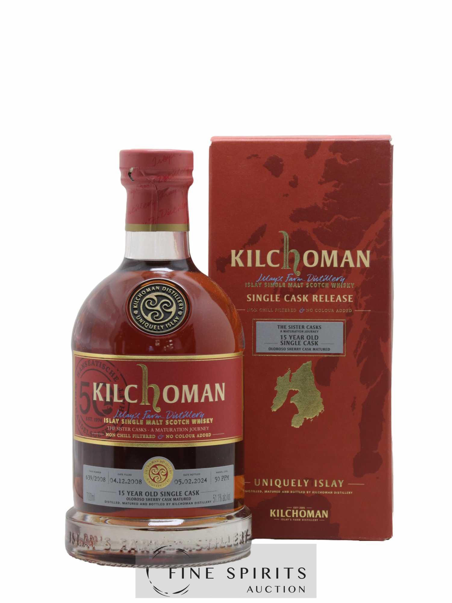 Kilchoman 15 years 2008 Of. Casks n°639-2008 - One of 271 - bottled 2024 Hanseatische 50th Anniversary