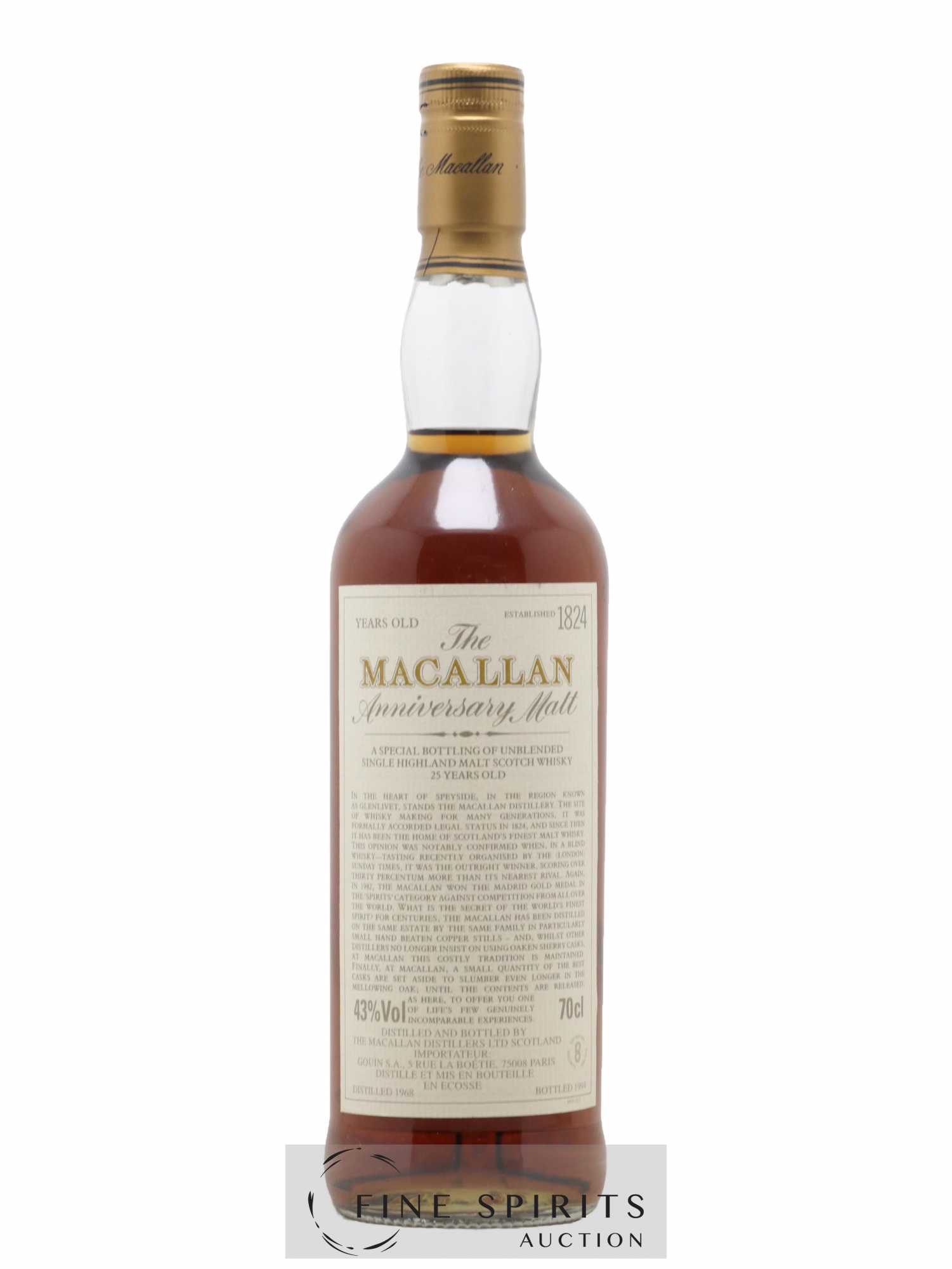 Macallan (The) 25 years 1968 Of. Anniversary Malt bottled 1994 Gouin Import Special Bottling