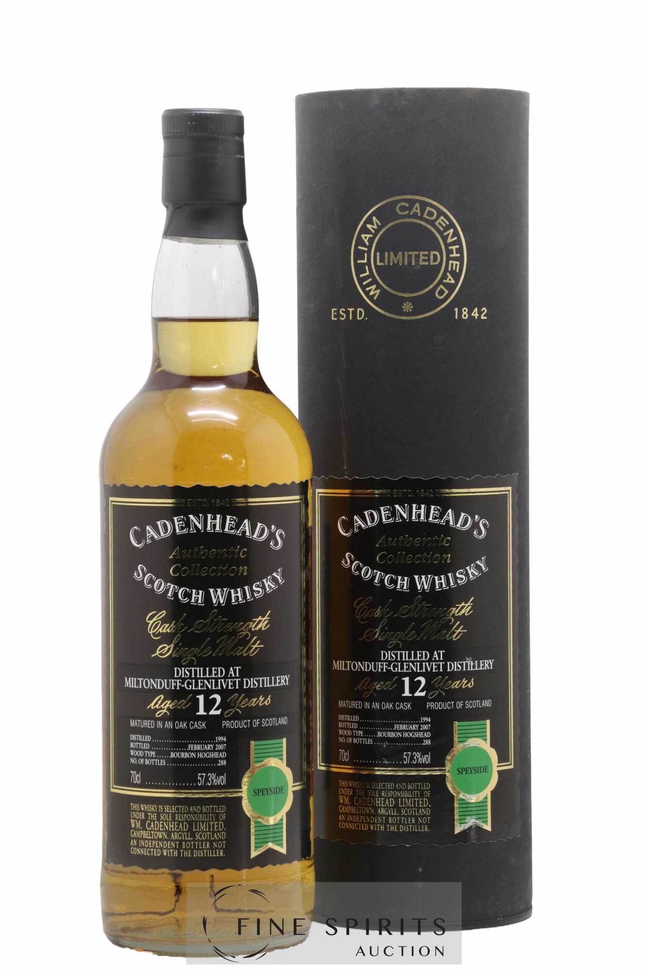 Miltonduff 12 years 1994 Cadenhead's Bourbon Hogshead - One of 288 - bottled 2007 Authentic Collection
