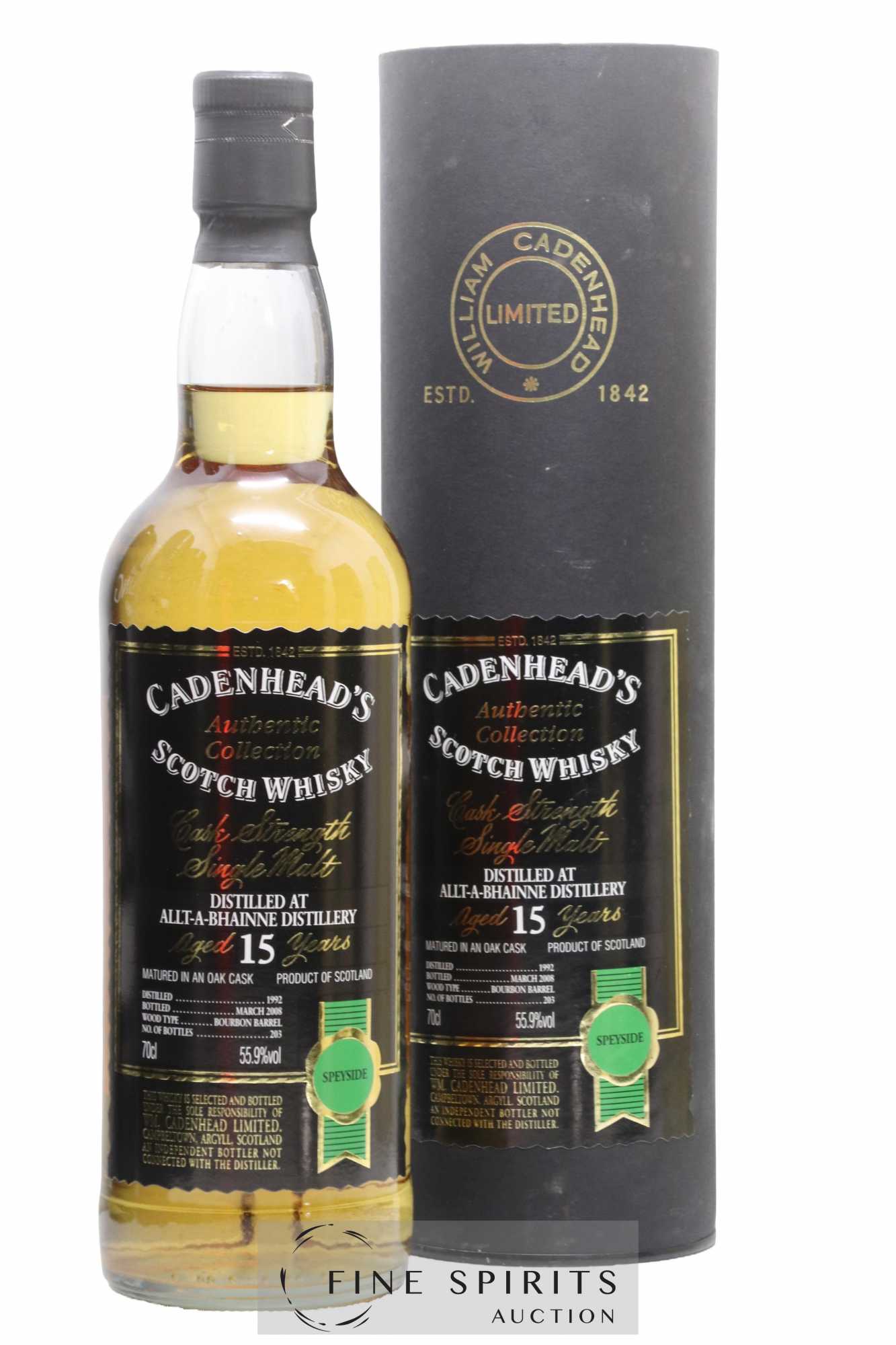 Allt-a-Bhainne 15 years 1992 Cadenhead's Bourbon Barrel - One of 203 - bottled 2008 Authentic Collection