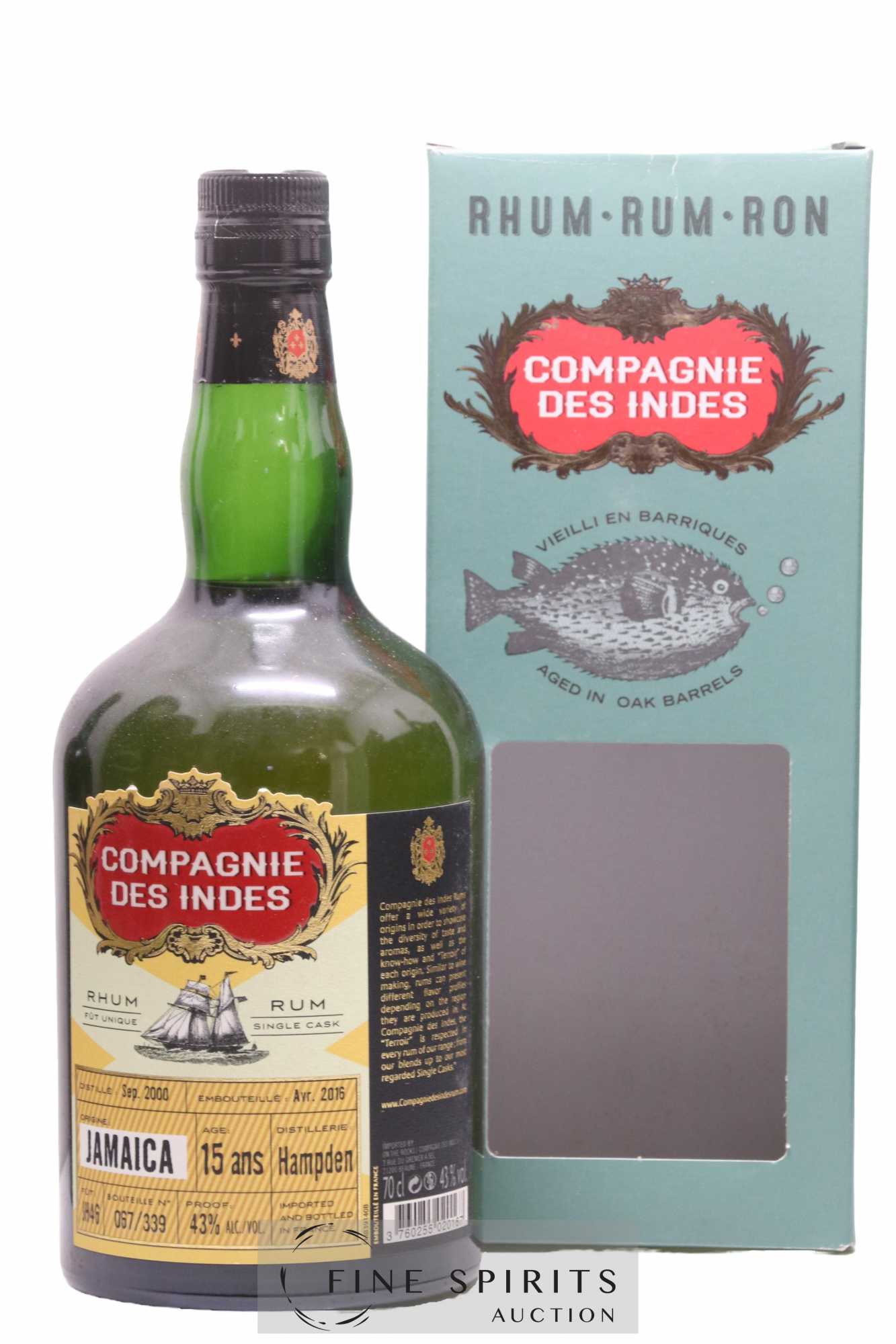 Hampden 15 years 2000 Compagnie des Indes Single Cask n°JH46 - One of 339 - bottled 2016