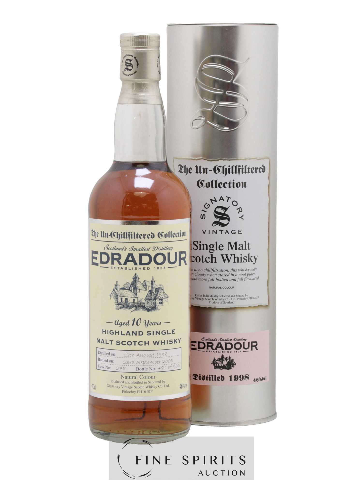Edradour 10 years 1998 Signatory Vintage Cask n°278 - One of 906 - bottled 2008 The Un-Chillfiltered Collection