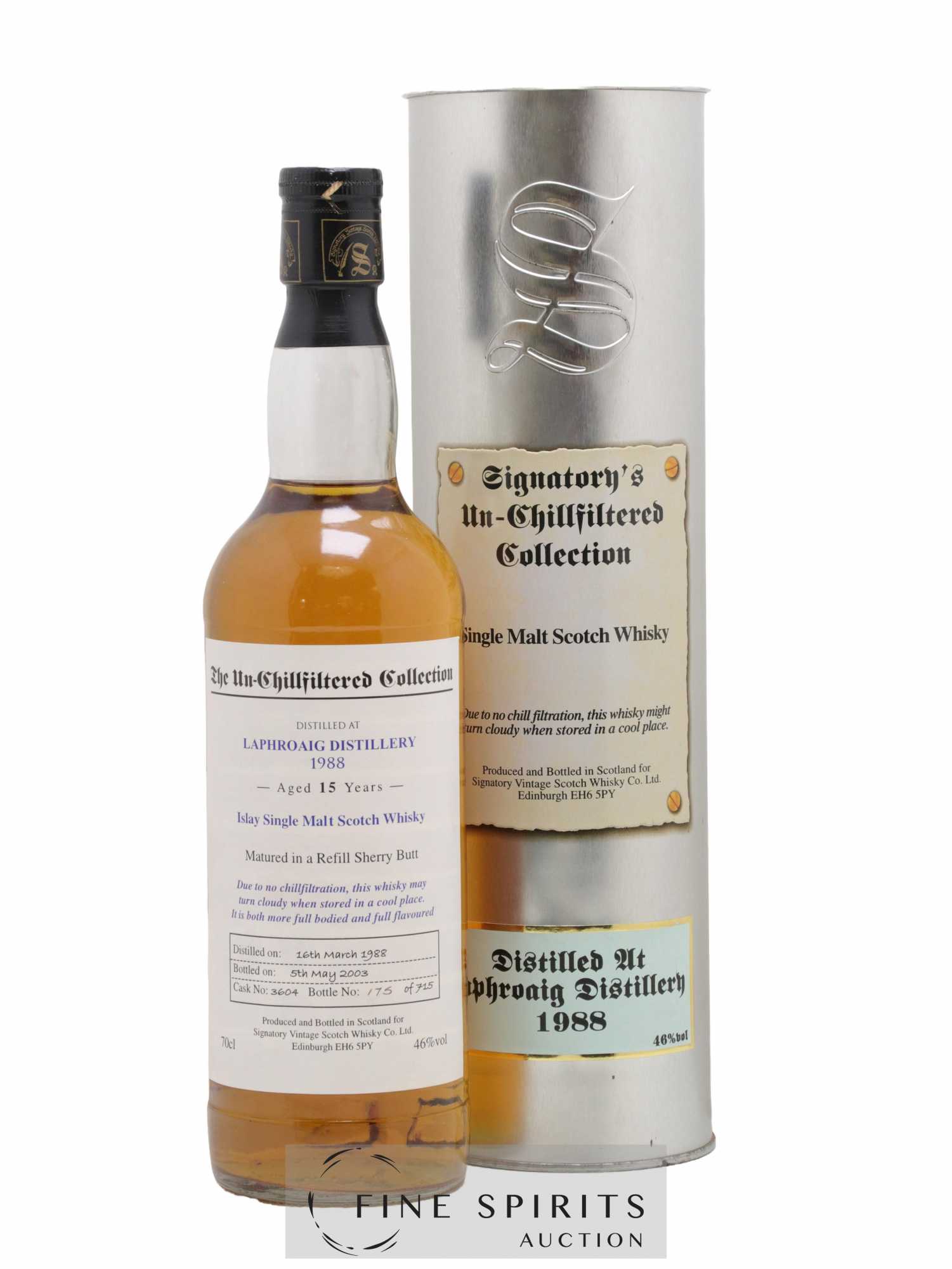 Laphroaig 15 years 1988 Signatory Vintage Cask n°3604 - One of 715 - bottled 2003 The Un-Chillfiltered Collection
